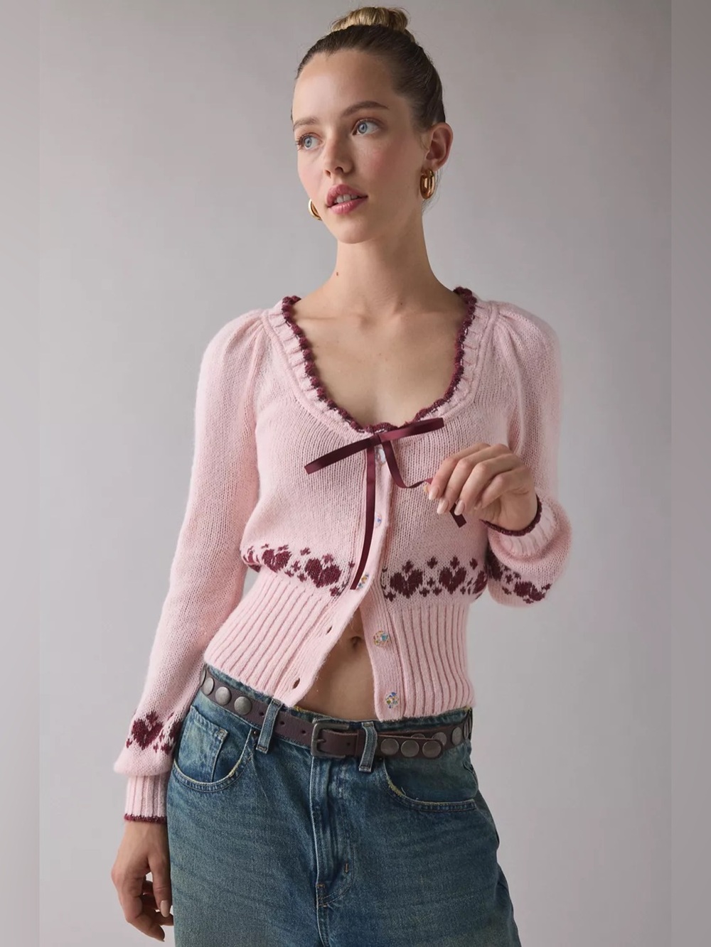Urban Outfitters Kimchi Blue Alice Femme Fair Isle Cropped Cardigan XS NWOT - Picture 2 of 13